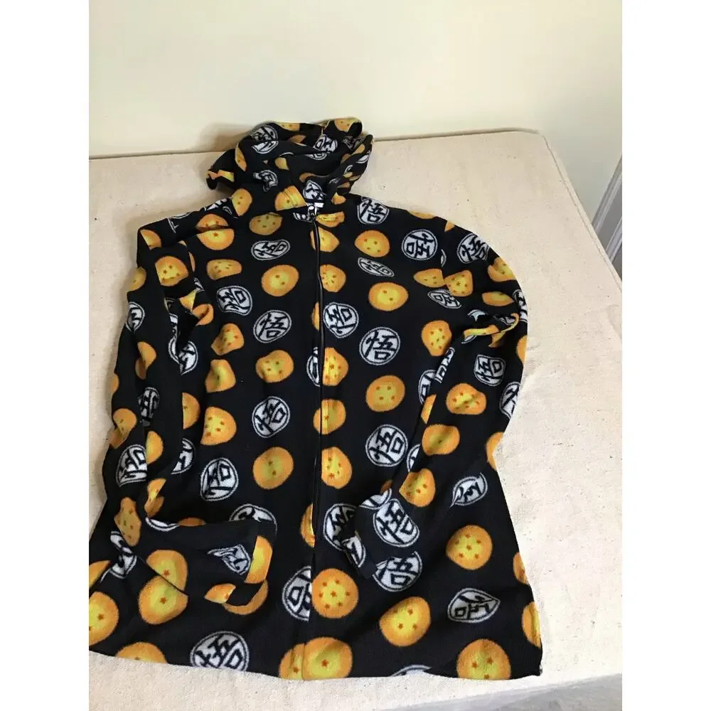 Dragonball Z Fleece One piece hooded Pajamas Sz. Lrg Black EUC Loungewear